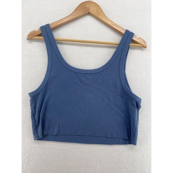 Women's Aerie Blue Tank Top Crop Size XL Ribbed Hook & Eye Closure - Picture 5 of 5